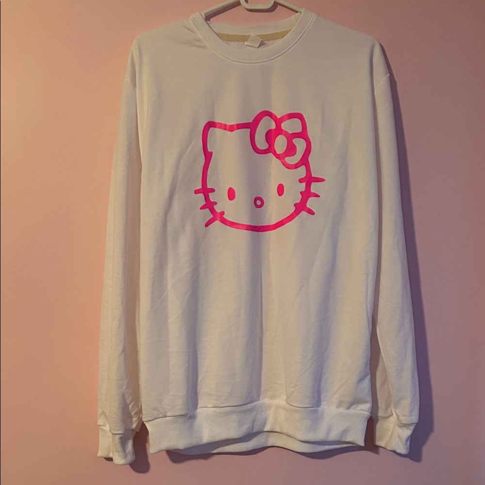 White Sweatshirt with Pink Hello Kitty Design